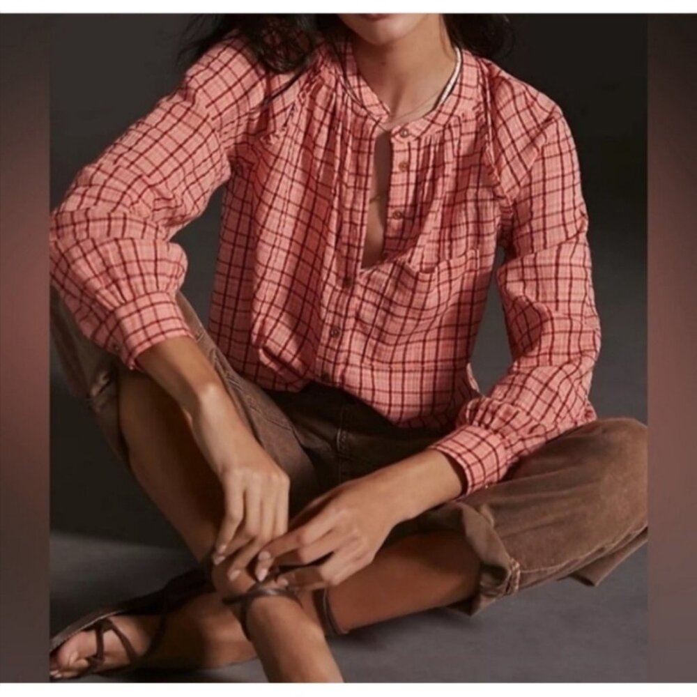 Anthropologie Pilcro Plaid Shirt Small Relaxed Casual Cottagecore Bohemian Chic